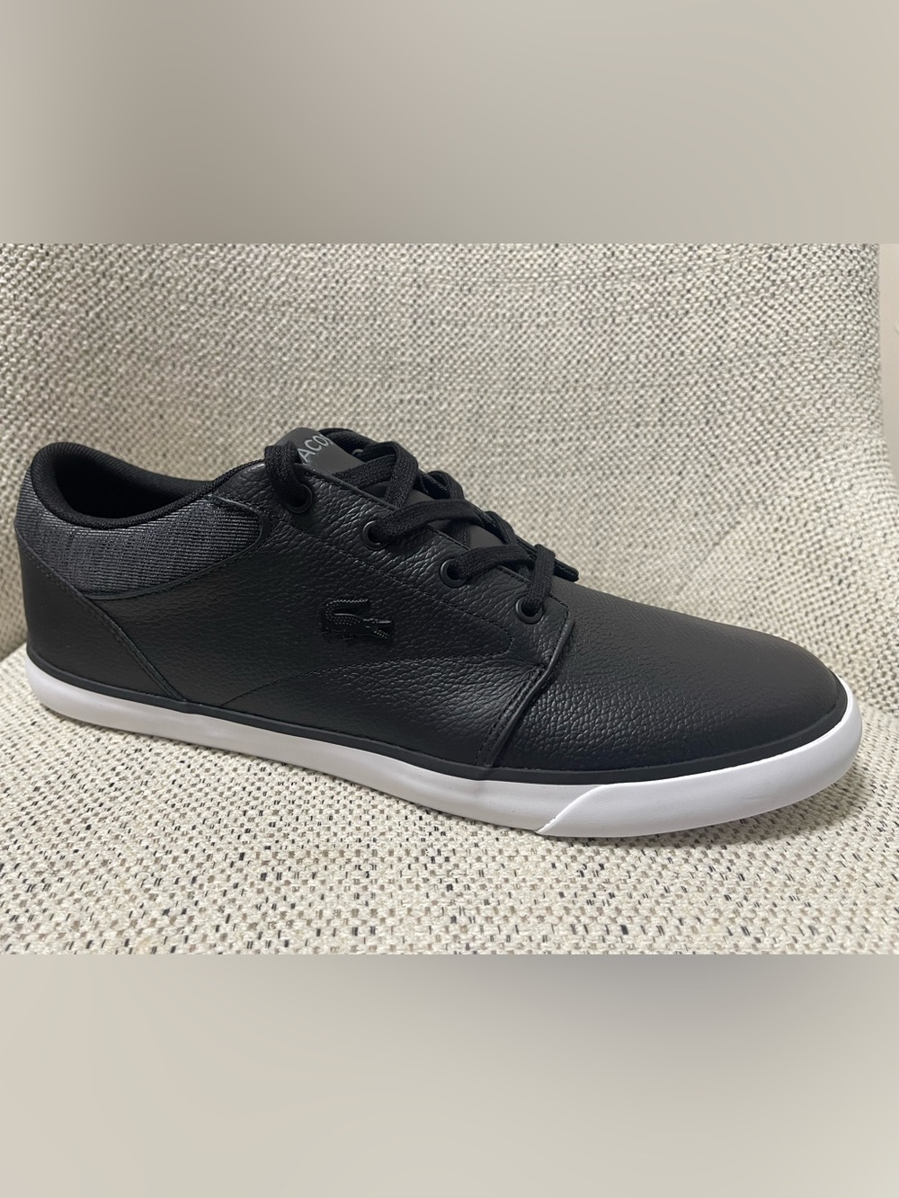 Lacoste Minzah Men’s Black Low-Profile Leather Sneaker with White Sole
